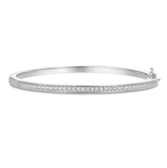 14K Gold Plated CZ Bangle Tennis Love Cuff Bracelets In White Gold - Picture 1 of 5
